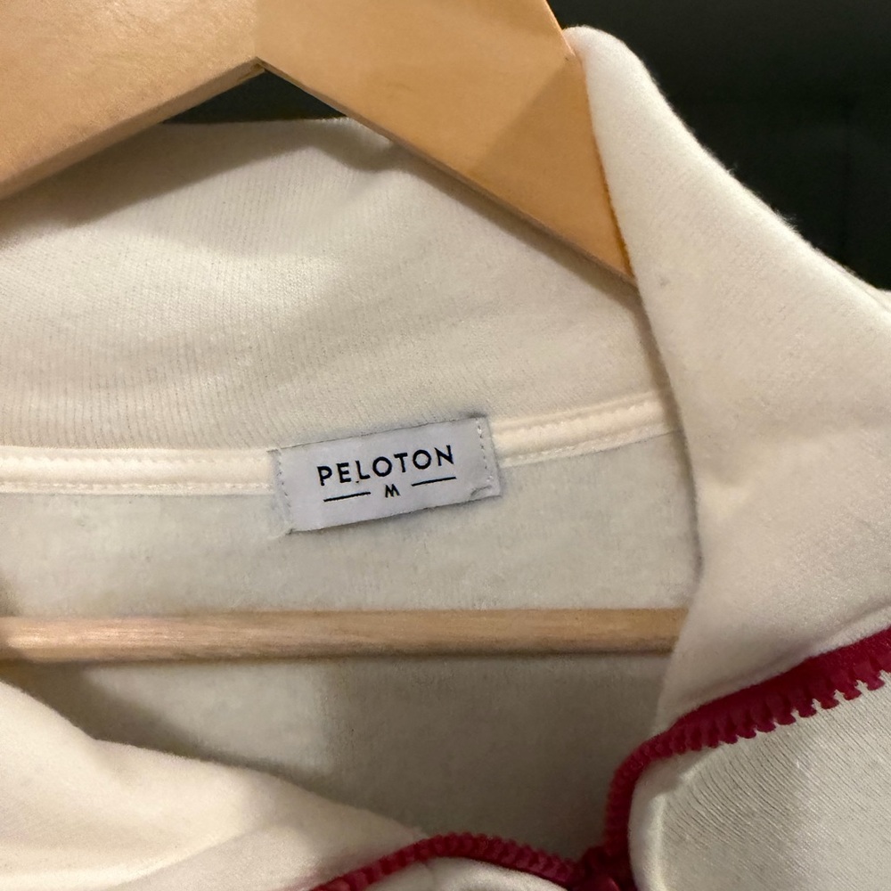 Peloton Cream Half-Zip Sweatshirt with Red Trim - Picture 4 of 5
